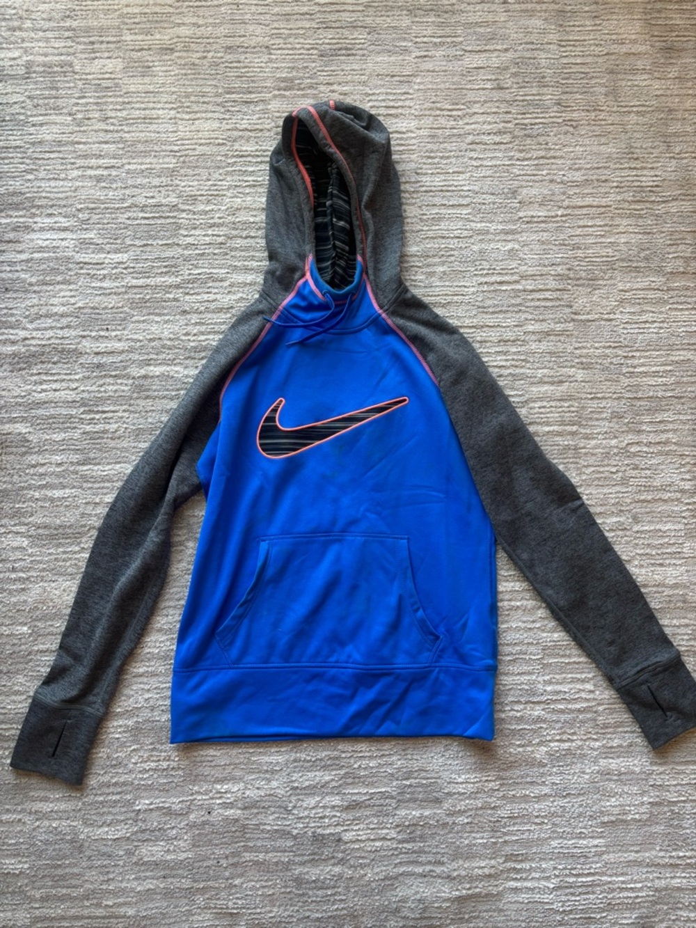 Nike Thermafit Royal Blue & Charcoal Gray Pullover Hoodie with Pink Trim